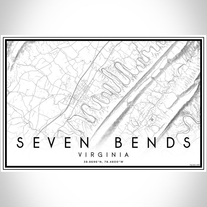 Seven Bends Virginia Map Print Landscape Orientation in Classic Style With Shaded Background