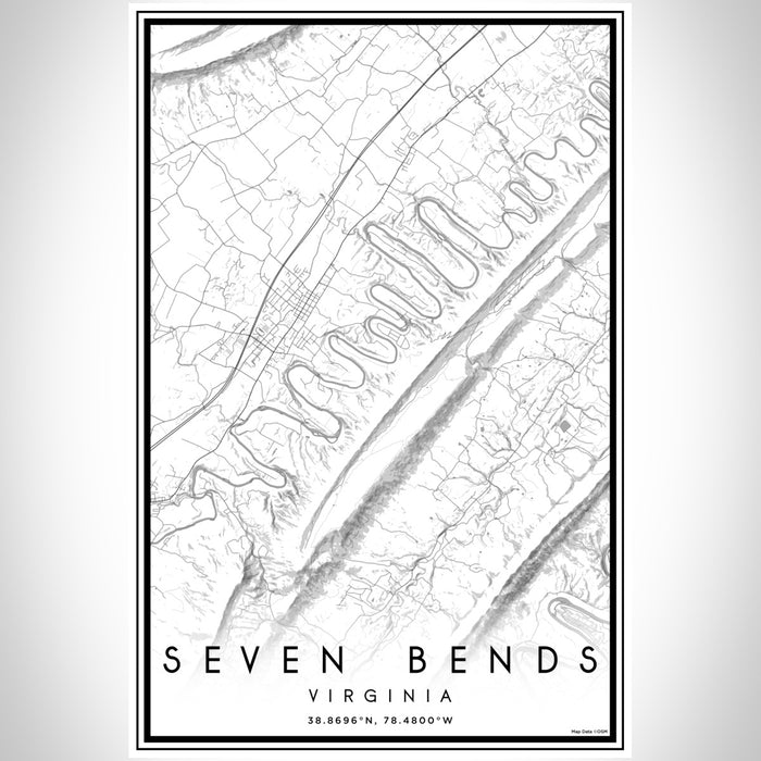 Seven Bends Virginia Map Print Portrait Orientation in Classic Style With Shaded Background