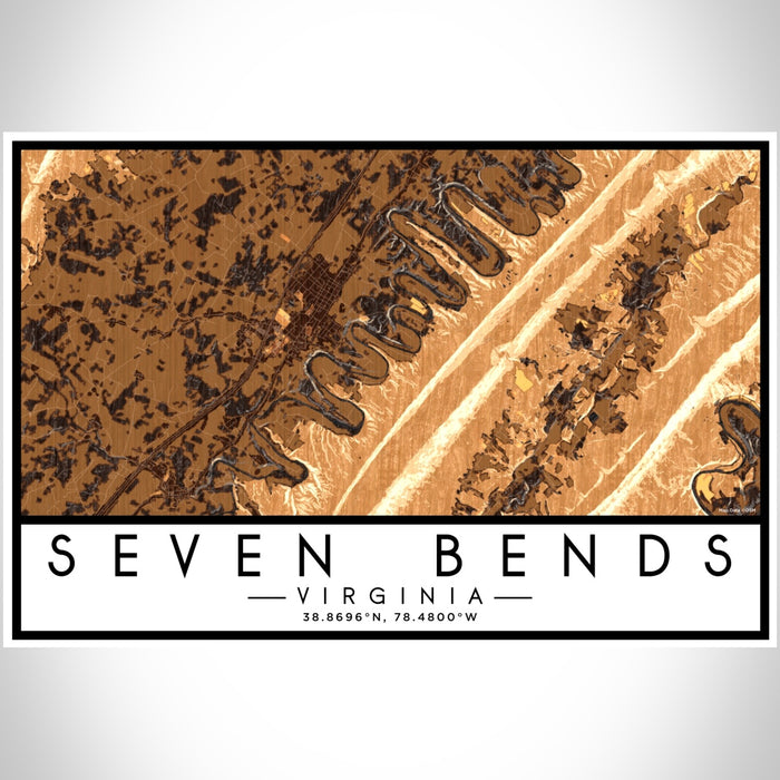 Seven Bends Virginia Map Print Landscape Orientation in Ember Style With Shaded Background