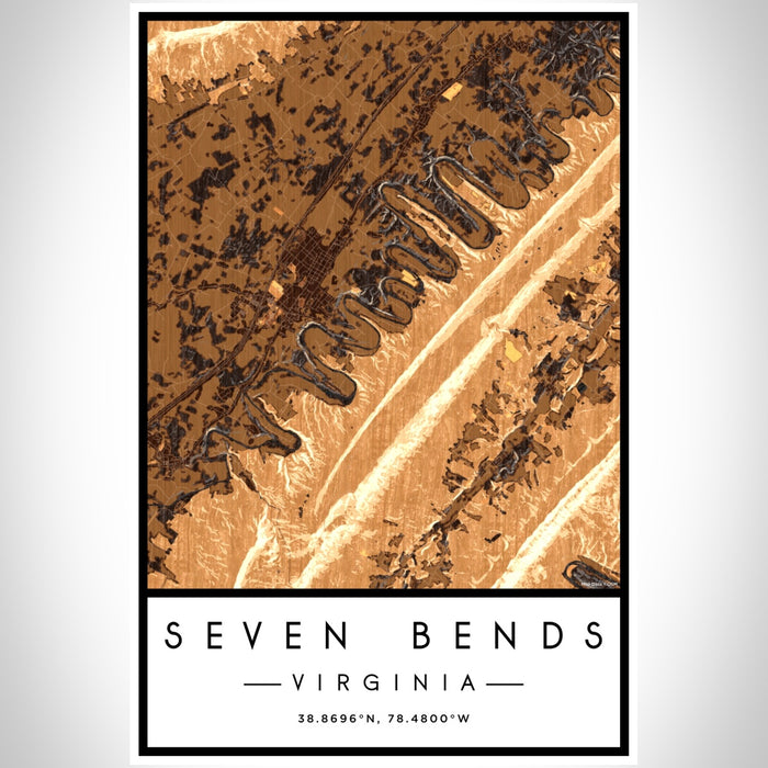 Seven Bends Virginia Map Print Portrait Orientation in Ember Style With Shaded Background