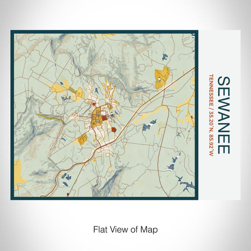 Rendered View of Sewanee Tennessee Map on 20oz Stainless Steel Insulated Bottle with Bamboo Top with printed woodblock style map