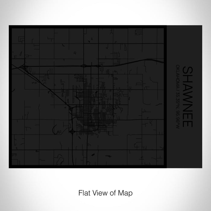Rendered View of Shawnee Oklahoma Map on 20oz Stainless Steel Insulated Bottle with Bamboo Top in Matte Black with printed Tactile Lines Map in Black