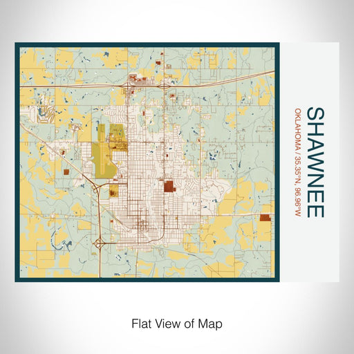 Rendered View of Shawnee Oklahoma Map on 20oz Stainless Steel Insulated Bottle with Bamboo Top with printed woodblock style map