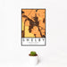 12x18 Shelby Montana Map Print Portrait Orientation in Ember Style With Small Cactus Plant in White Planter