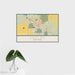 16x24 Shelby Montana Map Print Landscape Orientation in Woodblock Style With Tropical Plant Leaves in Water