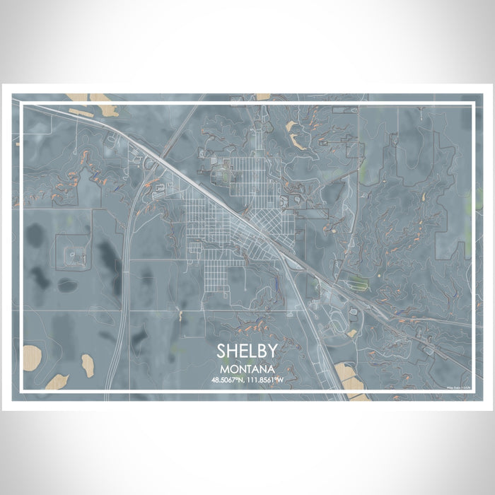 Shelby Montana Map Print Landscape Orientation in Afternoon Style With Shaded Background
