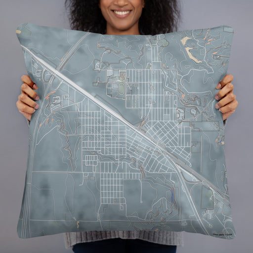 Person holding 22x22 Custom Shelby Montana Map Throw Pillow in Afternoon