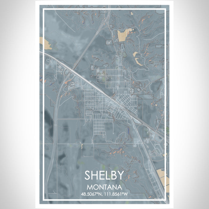 Shelby Montana Map Print Portrait Orientation in Afternoon Style With Shaded Background
