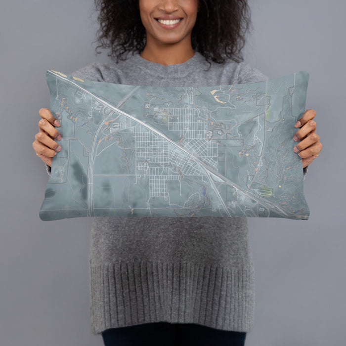 Person holding 20x12 Custom Shelby Montana Map Throw Pillow in Afternoon