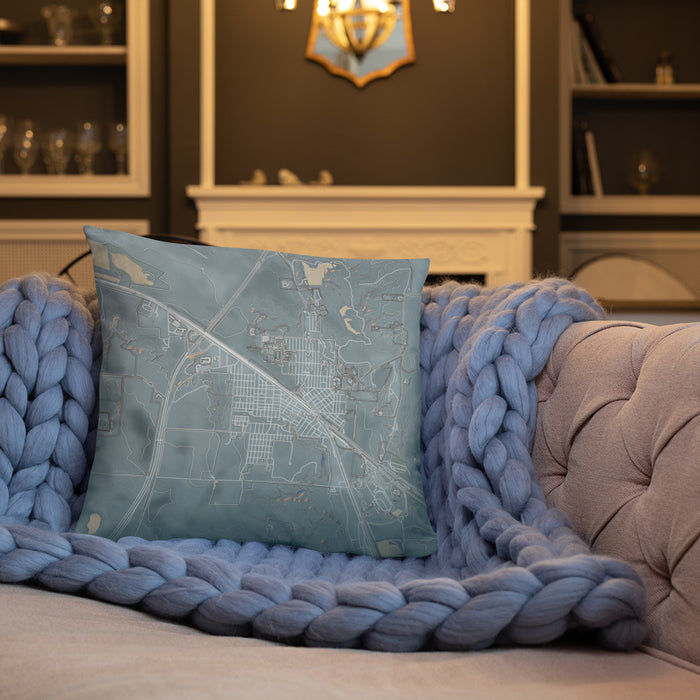 Custom Shelby Montana Map Throw Pillow in Afternoon on Cream Colored Couch