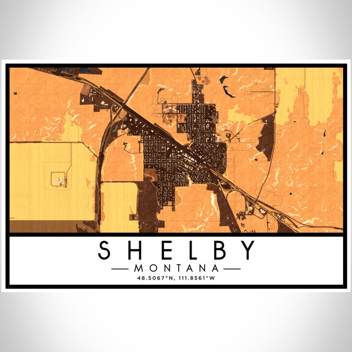 Shelby Montana Map Print Landscape Orientation in Ember Style With Shaded Background