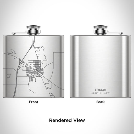 Rendered View of Shelby Montana Map Engraving on 6oz Stainless Steel Flask