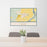 24x36 Sidney Montana Map Print Lanscape Orientation in Woodblock Style Behind 2 Chairs Table and Potted Plant
