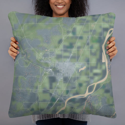 Person holding 22x22 Custom Sidney Montana Map Throw Pillow in Afternoon