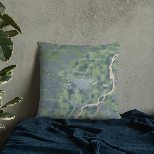 Custom Sidney Montana Map Throw Pillow in Afternoon on Bedding Against Wall