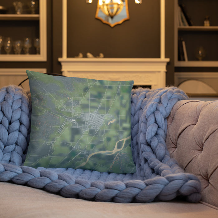 Custom Sidney Montana Map Throw Pillow in Afternoon on Cream Colored Couch