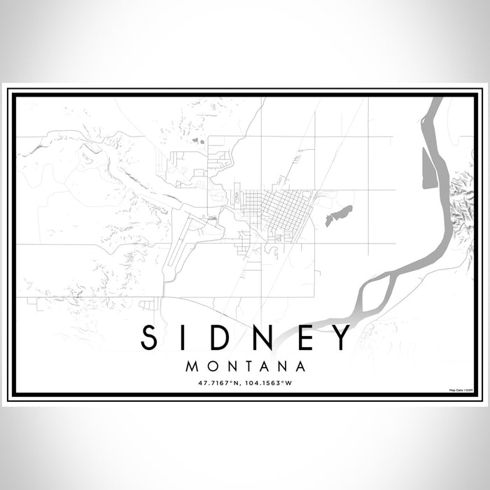 Sidney Montana Map Print Landscape Orientation in Classic Style With Shaded Background