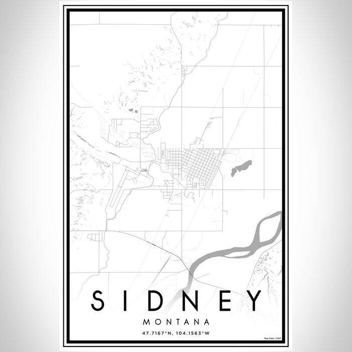Sidney Montana Map Print Portrait Orientation in Classic Style With Shaded Background