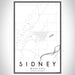 Sidney Montana Map Print Portrait Orientation in Classic Style With Shaded Background