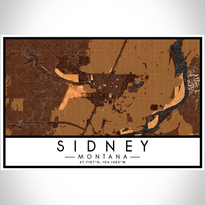 Sidney Montana Map Print Landscape Orientation in Ember Style With Shaded Background