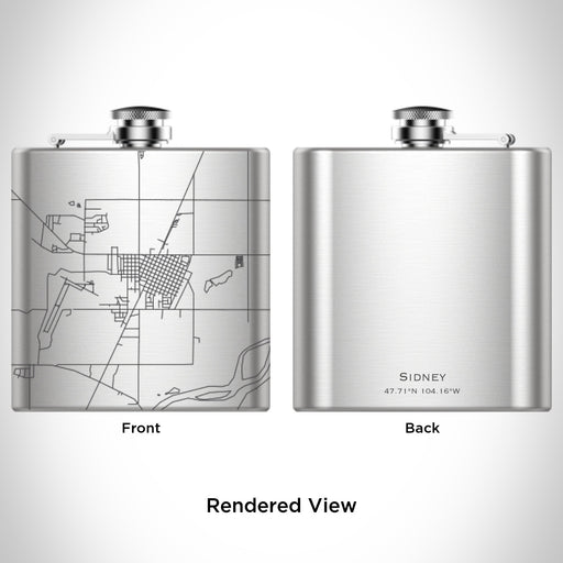 Rendered View of Sidney Montana Map Engraving on 6oz Stainless Steel Flask