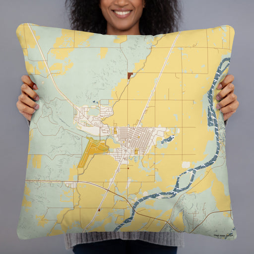 Person holding 22x22 Custom Sidney Montana Map Throw Pillow in Woodblock