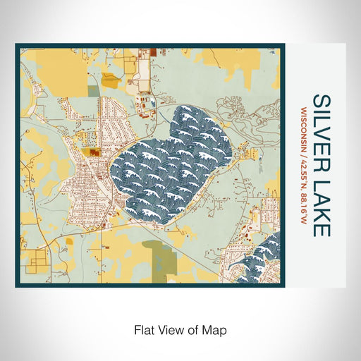 Rendered View of Silver Lake Wisconsin Map on 20oz Stainless Steel Insulated Bottle with Bamboo Top with printed woodblock style map