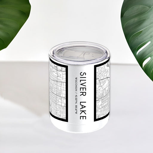 Silver Lake Wisconsin Custom City Map Inscription Coordinates on 10oz Stainless Steel Insulated Cup in Classic with Sliding Lid