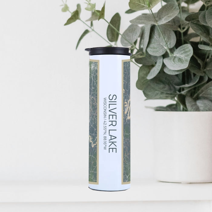 Silver Lake Wisconsin Custom City Map Inscription Coordinates on 17oz Stainless Steel Insulated Tumbler in Afternoon Map Style