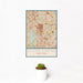 12x18 Silver Spring Maryland Map Print Portrait Orientation in Woodblock Style With Small Cactus Plant in White Planter