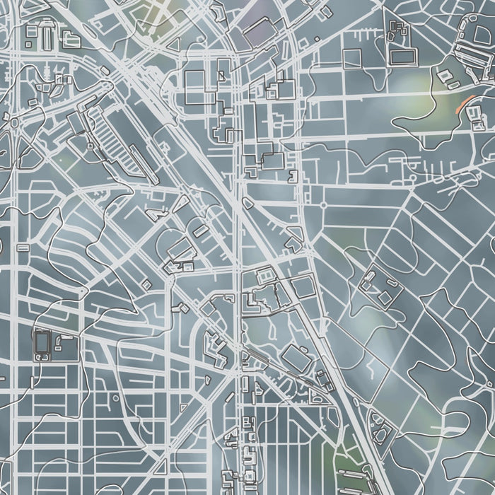 Silver Spring Maryland Map Print in Afternoon Style Zoomed In Close Up Showing Details