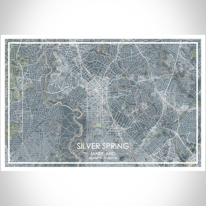 Silver Spring Maryland Map Print Landscape Orientation in Afternoon Style With Shaded Background