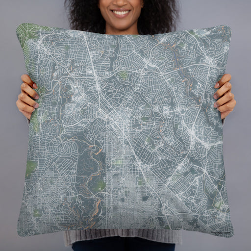Person holding 22x22 Custom Silver Spring Maryland Map Throw Pillow in Afternoon