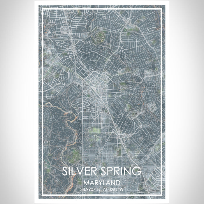 Silver Spring Maryland Map Print Portrait Orientation in Afternoon Style With Shaded Background