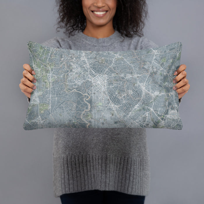 Person holding 20x12 Custom Silver Spring Maryland Map Throw Pillow in Afternoon