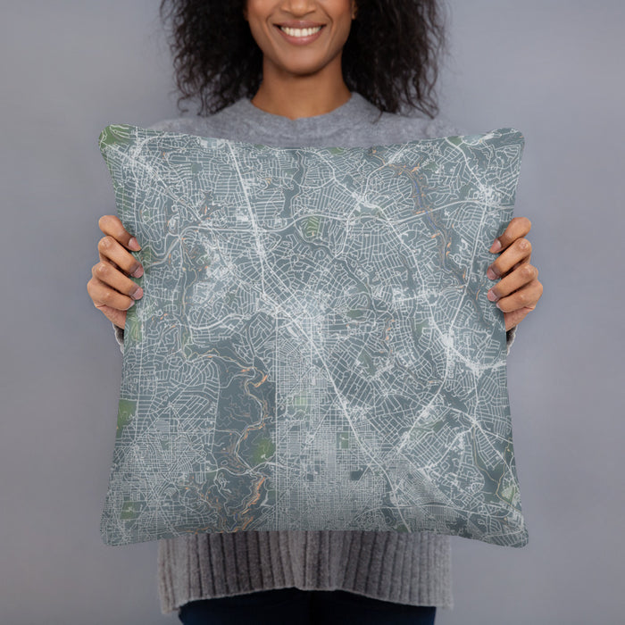 Person holding 18x18 Custom Silver Spring Maryland Map Throw Pillow in Afternoon