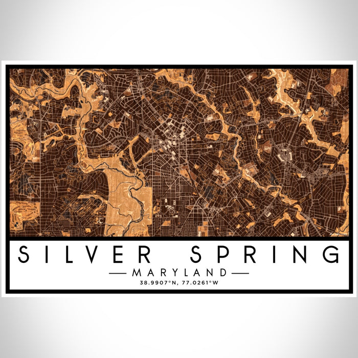 Silver Spring Maryland Map Print Landscape Orientation in Ember Style With Shaded Background