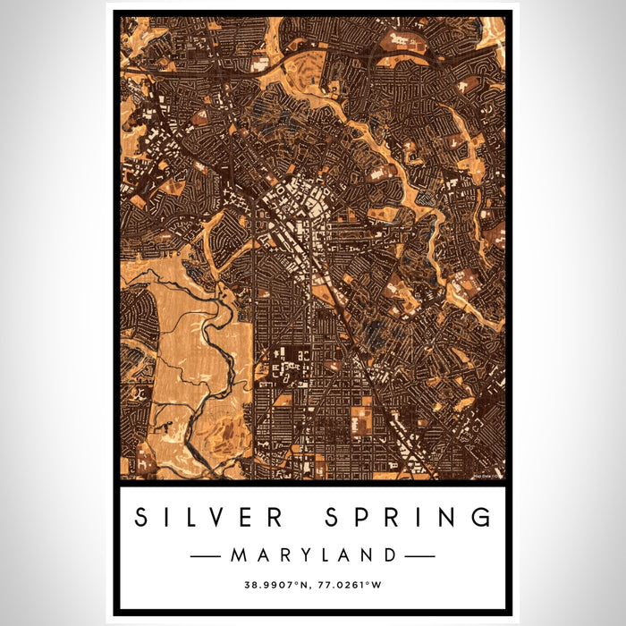 Silver Spring Maryland Map Print Portrait Orientation in Ember Style With Shaded Background