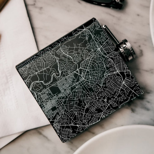 Silver Spring Maryland Custom Engraved City Map Inscription Coordinates on 6oz Stainless Steel Flask in Black