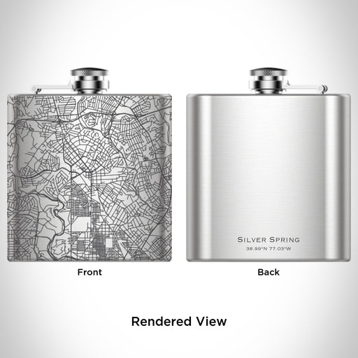 Rendered View of Silver Spring Maryland Map Engraving on 6oz Stainless Steel Flask