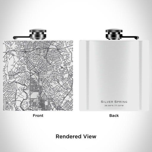 Rendered View of Silver Spring Maryland Map Engraving on 6oz Stainless Steel Flask in White