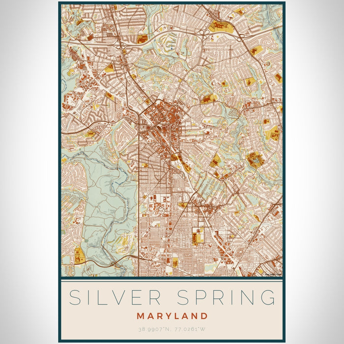 Silver Spring Maryland Map Print Portrait Orientation in Woodblock Style With Shaded Background