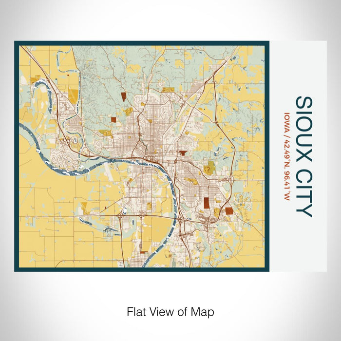 Rendered View of Sioux City Iowa Map on 20oz Stainless Steel Insulated Bottle with Bamboo Top with printed woodblock style map