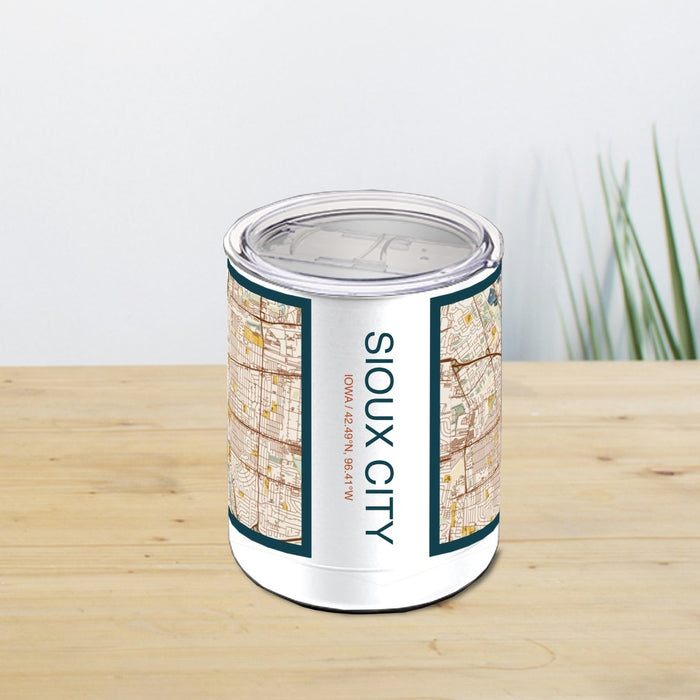 Sioux City Iowa Custom City Map Inscription Coordinates on 10oz Stainless Steel Insulated Cup in Woodblock with Sliding Lid