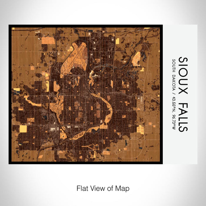 Rendered View of Sioux Falls South Dakota Map on 20oz Stainless Steel Insulated Bottle with Bamboo Top with printed ember style map