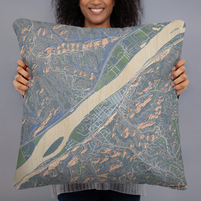 Person holding 22x22 Custom Sistersville West Virginia Map Throw Pillow in Afternoon