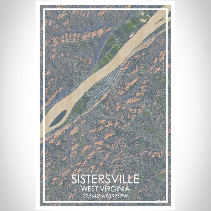 Sistersville West Virginia Map Print Portrait Orientation in Afternoon Style With Shaded Background