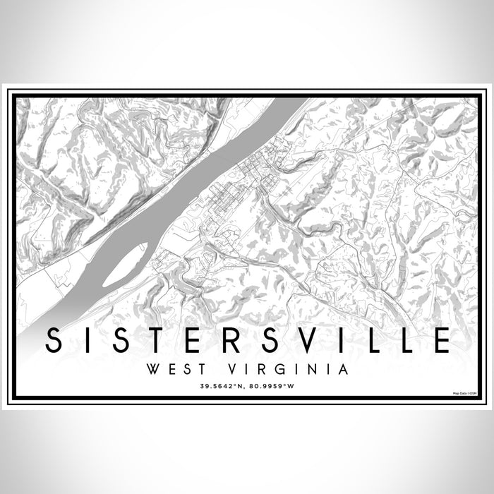Sistersville West Virginia Map Print Landscape Orientation in Classic Style With Shaded Background