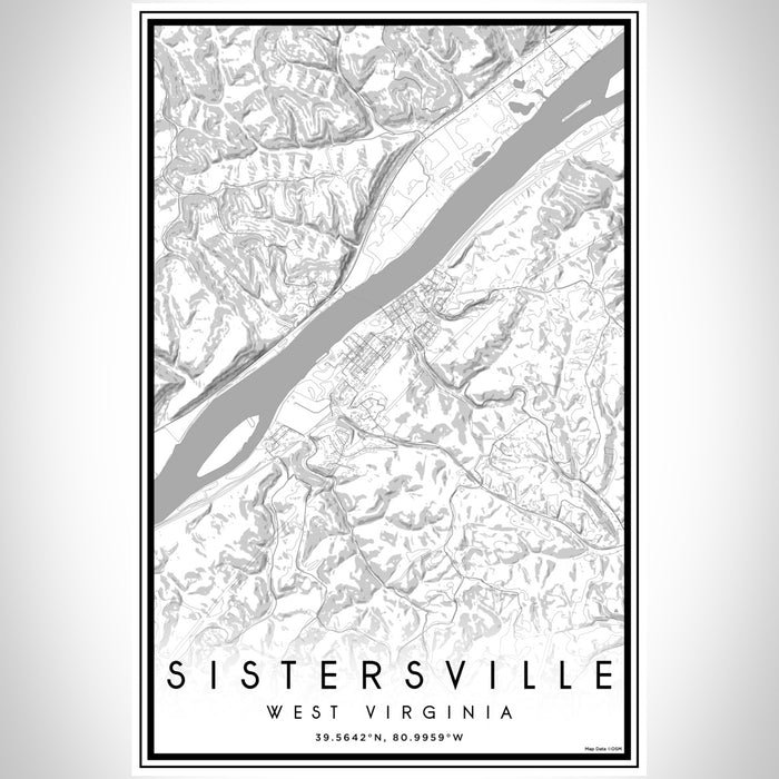 Sistersville West Virginia Map Print Portrait Orientation in Classic Style With Shaded Background