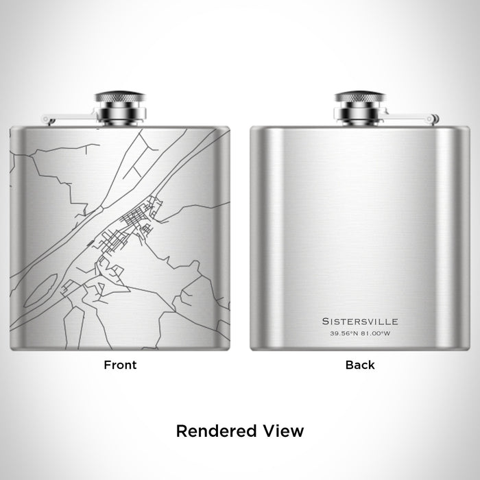 Rendered View of Sistersville West Virginia Map Engraving on 6oz Stainless Steel Flask